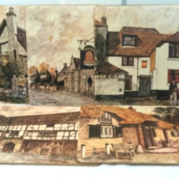 5 Cloverleaf English Pubs Cork Backed  Place Mats - Picture 1 of 7